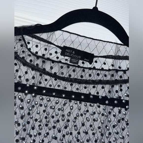 Kylie Long Sleeve Embellished Rhinestone Crop Top - Picture 2 of 2